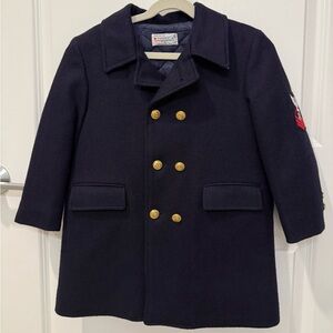 Vintage IMP Originals Wool Peacoat Kids 6 Navy‎ Military Style Gold Buttons USA